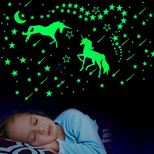 Glow in The Dark Unicorn Wall Decals, Star Ceiling Stickers for Kids