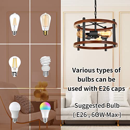 3-Light Farmhouse Pendant Lights Kitchen Island, Black Semi Flush Mount Ceiling Lamp Dining Room Lightting Fixture, Industrial Rustic Wood Hanging Chandelier for Over Sink,Hallway, Entryway