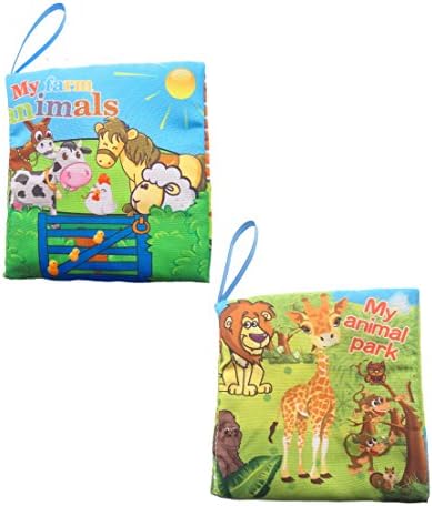 WELLSKEY Set of 2 pcs Soft Book for Babies and Toddler Interactive Education Book(My Farm Animals &amp; My Animal Park)