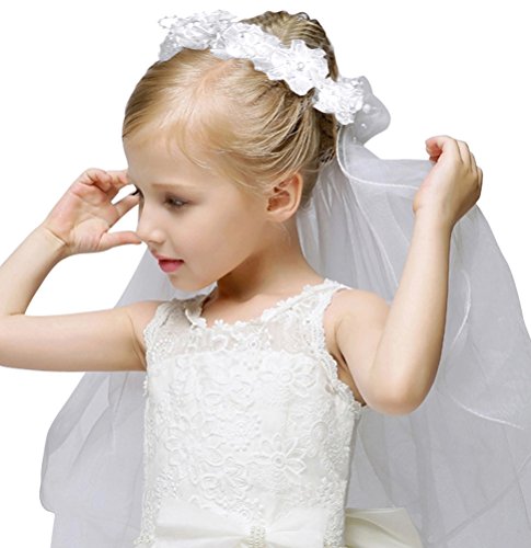 Girls Fashion Floral Headpiece Veil Flower Crown,White_without comb