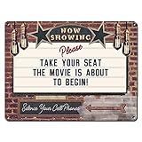 Now Showing Please Take Your Seat ~ Home Theater Decor ~ 9” x 12” Vintage Metal Sign ~ Wall Marquee for Movie, Media, Cinema Room & Gifts for Movie Lovers, Actor, Actress, Screenwriter (RK3078_9x12)