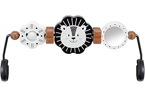 iGRATENS Baby Bjorn Bouncer Toy Bar, New Model Wooden Toy with Mirror for Baby Bouncer Soft & Bliss, Easy to Attach & Remove, Child-Friendly Material, Early Identification Black and White Toys, Lion