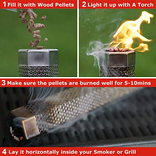 theBlueStone 2-Pack Combo (12" + 6") Pellet Smoker Tube 304 Stainless Steel - Fit for Any Grill or Smokers - Hot or Cold Smoking for Meat, Beef, Chicken, Turkey, Pork, Fish, Veggies and Cheese