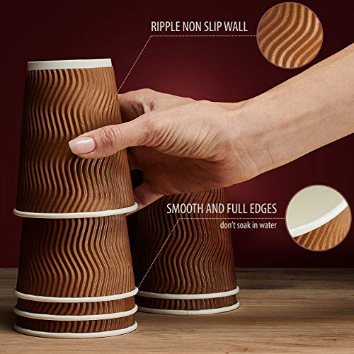 Insulated Disposable Coffee Cups with Lids & Straws 12 oz, 100 Packs - Paper Cups for Hot Beverage Drinks To Go Tea Coffee Home Office Car Coffee Shop Party - FDA Approved (brown) - Thumbnail 4