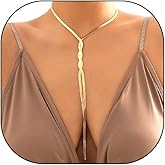 Stringex Twisted Snake Bone Chain Y Necklace for Women Vintage Adjustable Herringbone Long Tassel Choker Minimalist Snake Link Metal Necklace Wedding Jewelry