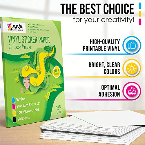 Printable Vinyl Sticker Paper for Laser Printer - Matte White - 50 Self ...