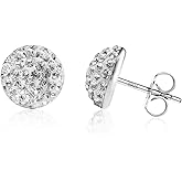 BAYUEBA 925 Sterling Silver Sparkle Crystal Half Dome Stud Earrings