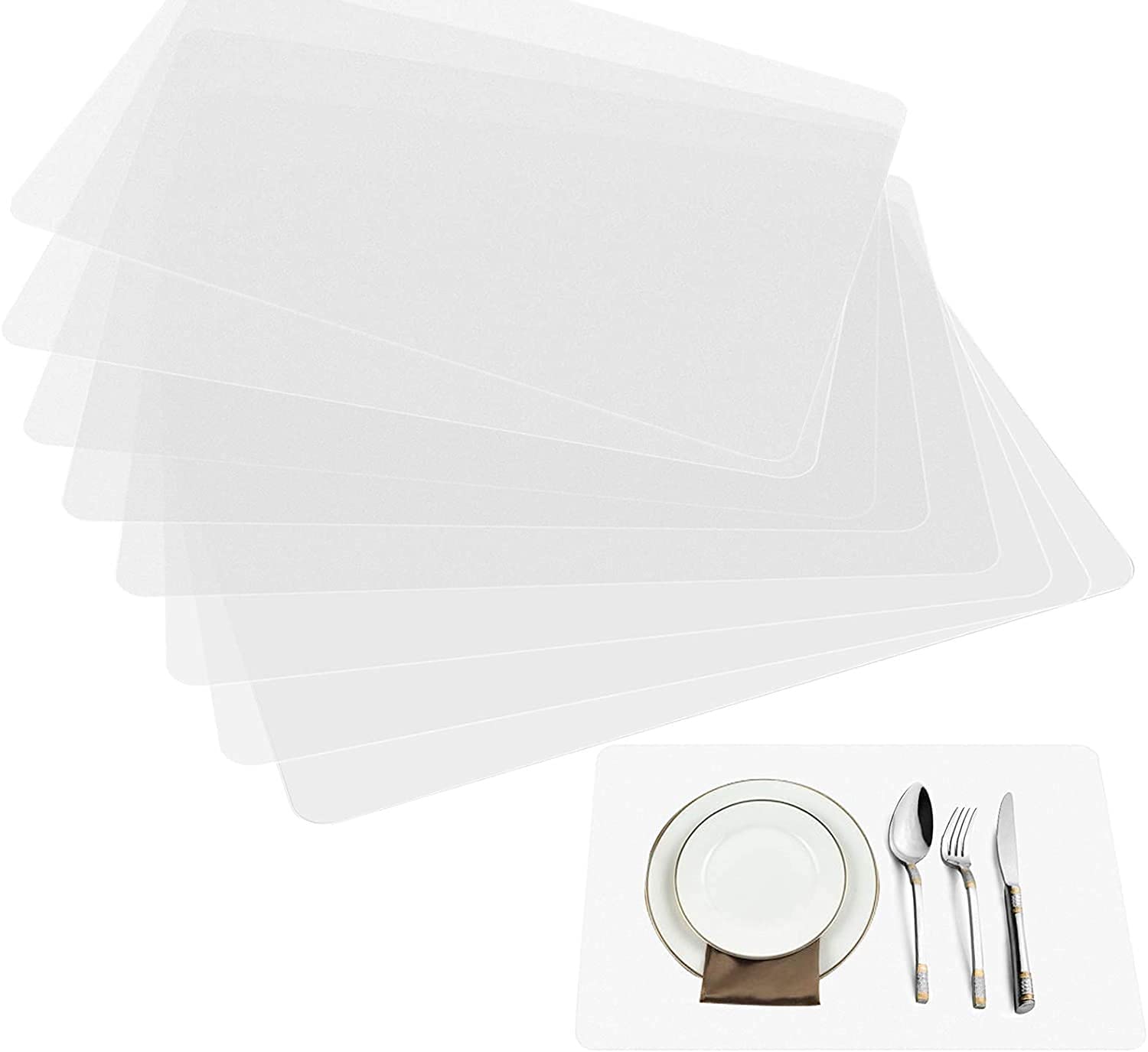 Thstheaven Clear Place Mats,Translucent Plastic Placemats Set for Dining Table, Keeps Table or Desktop Cloth Cleaner, Washable, Heat Resistant, Non-Slip 8pack