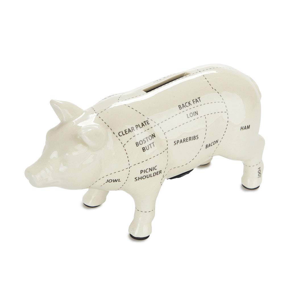 Balvi Coin bank Cuts of Pork White colour Piggy bank 20 cm Design pig slaughter Great capacity Piggy