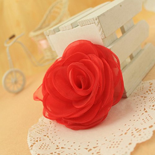 Merdia Women's Lovely Flower Hair Clip Rose Brooches for Wedding Red