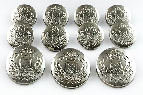 ELITE BUTTONS Brand (SILVER CROWN & SHIELD) [11-BUTTON, SINGLE BREASTED SET] DIE-CAST METAL BLAZER BUTTONS (5/8" (16mm) & 7/8" (22mm) Metal Clothing Buttons [EXCLUSIVELY FROM ELITEBUTTONS.COM]