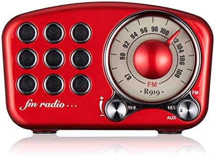 Vintage Radio FM Bluetooth Speaker, Rechargeable Retro Red Radio with Old Fashioned Classical Style, Strong Bass Enhancement, Loud Volume, Bluetooth 4.2 Wireless Connection, TF Card, MP3 Player
