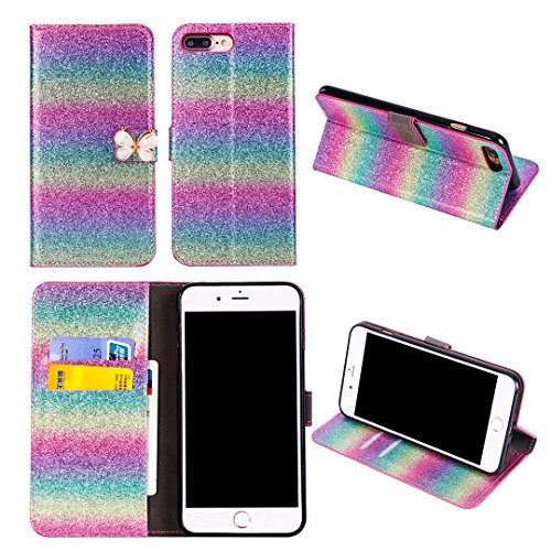 For iPhone 6 Plus/ 6S Plus Case,Aearl Bling Glitter 3D Butterfly PU Leather Flip Case With Stand Wallet Card Slots Magnetic Book Cover with Screen Protector for iPhone 6S Plus/ 6 Plus -Gradient green