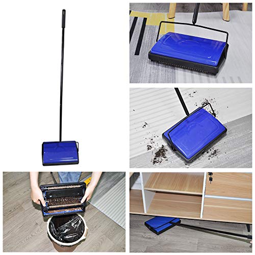 EZ SPARES Quiet Carpet Sweeper, Floor Sweeper with Horsehair Roller