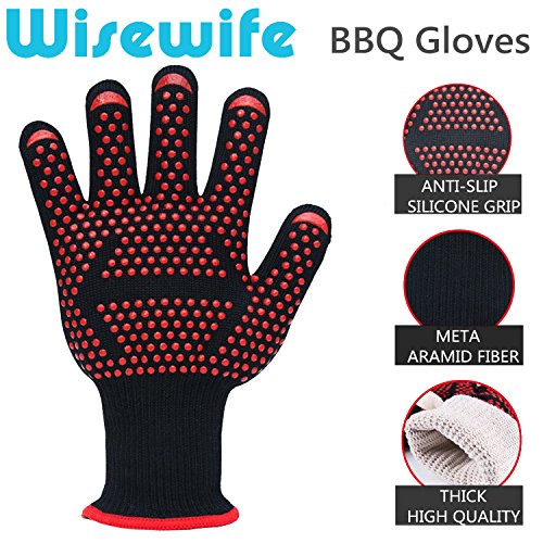 BBQ Glove - Grill Gloves Heat Insulated Oven Mitts Silicone Waterproof Glove Heat-Resistant Potholders for Smoker Baking Cooking Fireplace Welding - Barbecue Grilling Gloves Mitt (One Pair) - Thumbnail 3