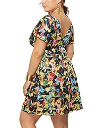 FeelinGirl Vestido de mujer con cuello en V, diseño floral, estilo casual, elástico, manga corta, talla M-4XL