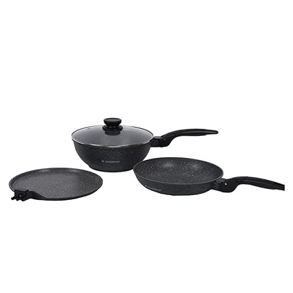Wonderchef Click Granite Aluminium Induction Base Cookware Set, 4-Pieces, Grey