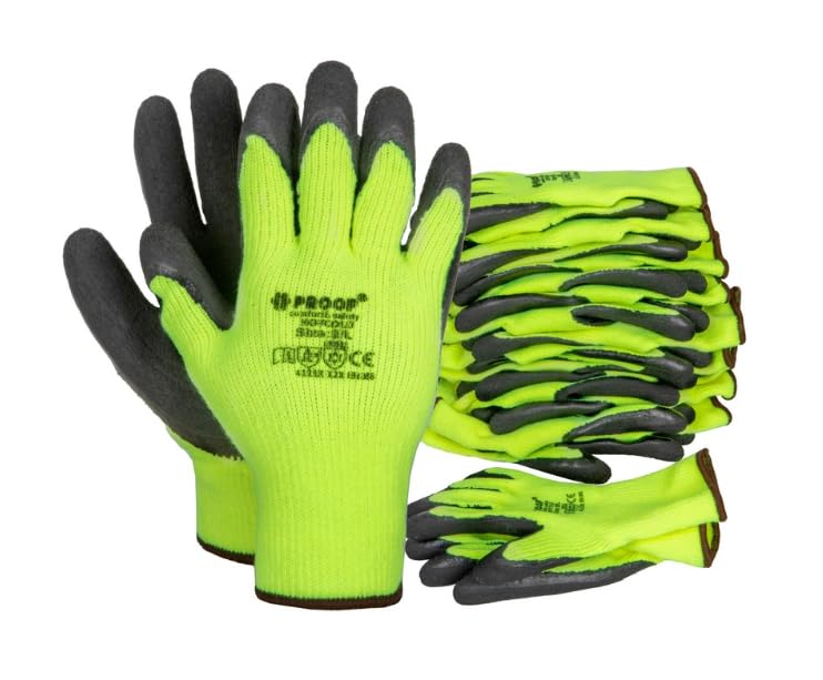 PROOF COMFORT & SAFETY Work Gloves 12 Pairs Assembly Gloves Thick Protective Fall Winter PU Coated Latex Coated Mechanic Construction Workers Logistics Size 9 HotCold