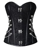 Charmian Women's Steampunk Gothic Spiral Steel Boned Brocade Waist Cincher Overbust Corset with Chains Black Medium