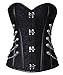 Charmian Women's Steampunk Gothic Spiral Steel Boned Brocade Waist Cincher Overbust Corset with Chains Black Medium