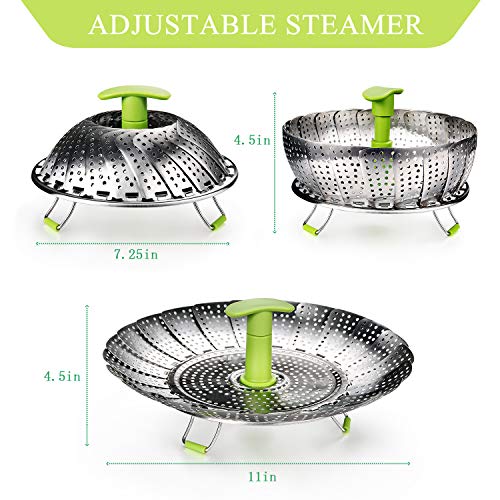 Vegetable Steamer Basket Stainless Steel Food Steamer Veggie Steamer Insert with Extendable Handle, Cooking Steamer Expandable to Fit Various Size Pot (7" to 11")