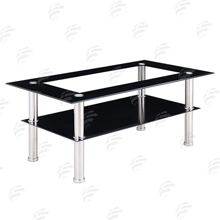 Schindora Modern Tempered Glass Coffee Table Clear Black With Shelf Living Room Furniture Amazon Co Uk Kitchen Home