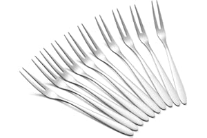 HornTide 12-Piece Cocktail Forks Set 2 Tines Appetizer Fork for Dessert Fruit Salad Stainless Steel Mirror Polishing 5.3-Inch