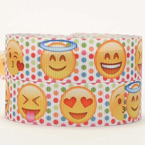 10yards 7/8"22mm cute Emoji pattern printed Grosgrain Ribbon