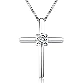 N9NEMUSES Cross Necklace for Women, 1 Carat Moissanite Cross Pendant, 925 Sterling Silver Plated Cross Faith Pendant Necklaces Religious Anniversary Birthday Christmas Jewelry Gifts for Women Her Wife