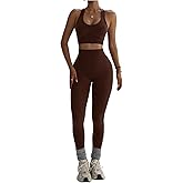 OYOANGLE Women's 2 Piece Workout Set Outfits Sports Bra Tummy Control Yoga Leggings Gym Activewear Sets