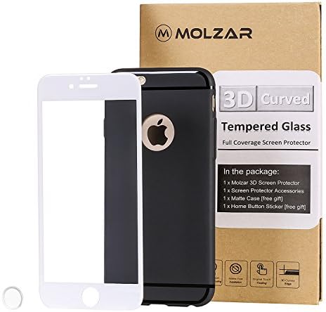 iPhone 6/6S 3D Curved Full Coverage Edge to Edge HD Crystal Clear Bubble Free Tempered Glass Screen Protector with Ultra-thin Matte TPU Case and Premium Home Button Sticker for iPhone 6/6S [White]