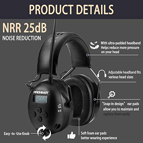 PROHEAR 033 Upgraded 5.1 Bluetooth Hearing Protection AM FM Radio