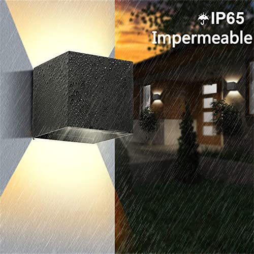 Sunsign lampara exterior pared, 12W lampara de pared, iluminación led modernos, Ángulo de haz ajustable hacia arriba y hacia abajo, IP65 impermeable, 2 pieza, negro(luz calida)