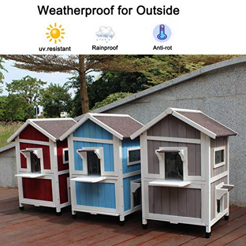 Feral Cat Shelter Outdoor with Escape Door Rainproof Outside Cat House