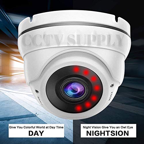 Real HD 1080P Dome Outdoor Security Camera (Quadbrid 4-in1 HD-CVI/TVI/AHD/Analog), 2MP 1920x1080, 100ft Night Vision, Metal Housing, 2.8-12mm Varifocal Wide Viewing Angle, White