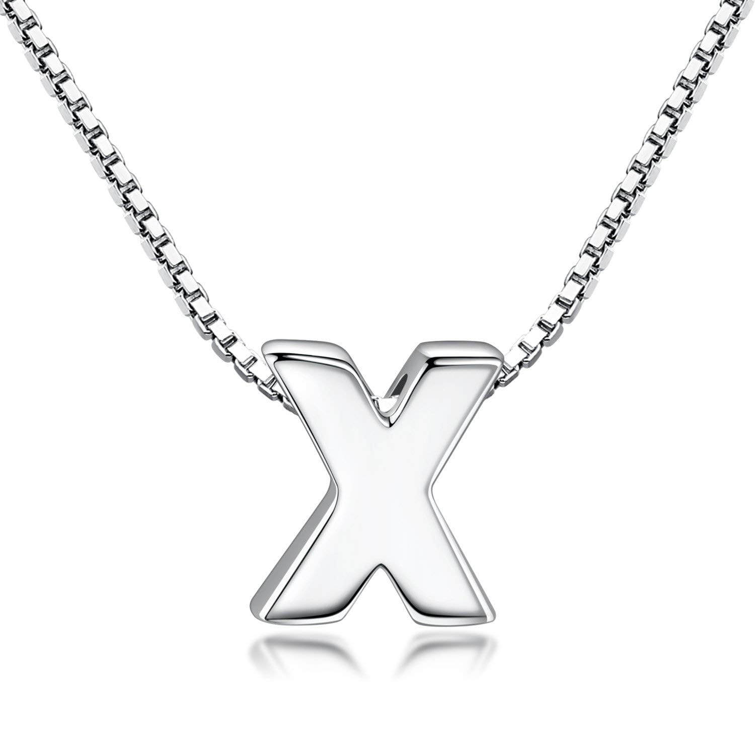 Candyfancy 1.0mm 18 inch 925 Sterling Silver 26 Small Letters Alphabet A-Z Initial Pendant Box Chain Necklace (X with Chain) — image 1