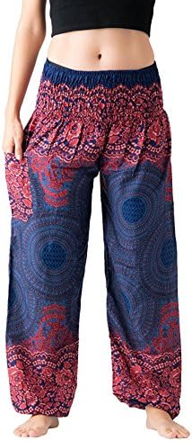 vvProud Bohemian Clothes Smocked Waist Rose Flower Prints Harem Pants, Perfect for Yoga, Mens, Women, One Size Fits Most
