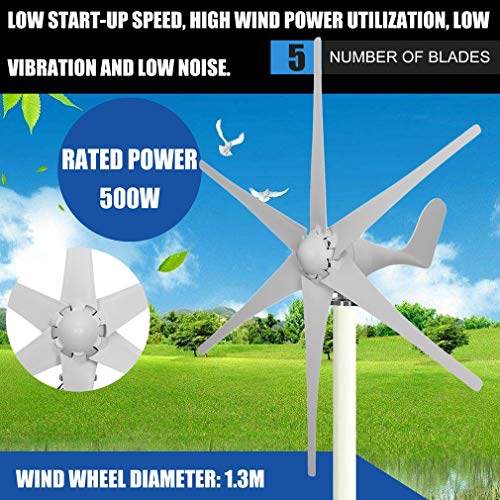 Homgrace Wind Turbine 500W DC 12V Hybrid Controller Wind Turbine Generator Indoor Outdoor Using of 6 Blades Marine Businesses and Industrial Energy Supplementation (White 500W 12v)