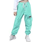 SANGTREE Girls & Womens Cargo Pants Elastic Waist Drawstring Tapered Jogger Pants with Pockets, 6 Years-Women 2XL