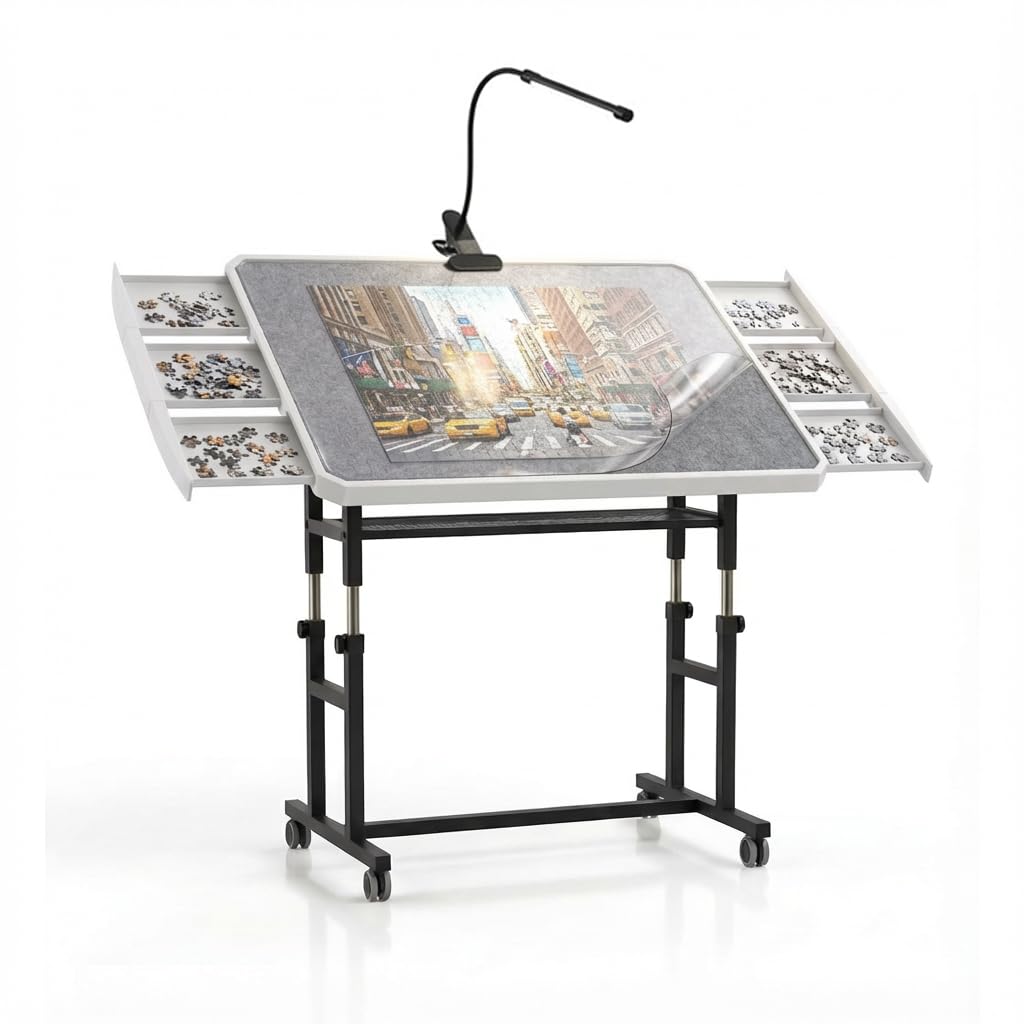 Photo 1 of 1500 Piece Jigsaw Puzzle Table with 6 Drawers and Cover 35"x26" Adjustable Height Puzzle Tables Tilting Puzzle Board for Adults with Wheels for mom