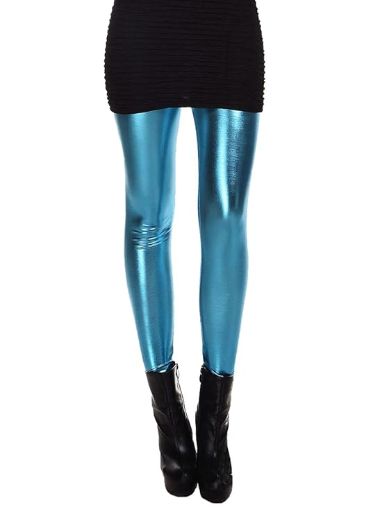 ELLAZHU Damen Metallisch Dehnbar Kunstleder Leggings Einheitsgröße 2143