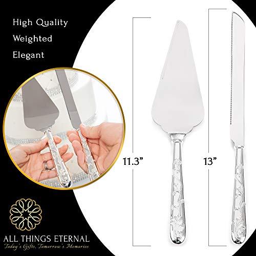 Wedding Cake Knife and Server Set, SilverPlated with HandSet Crystals