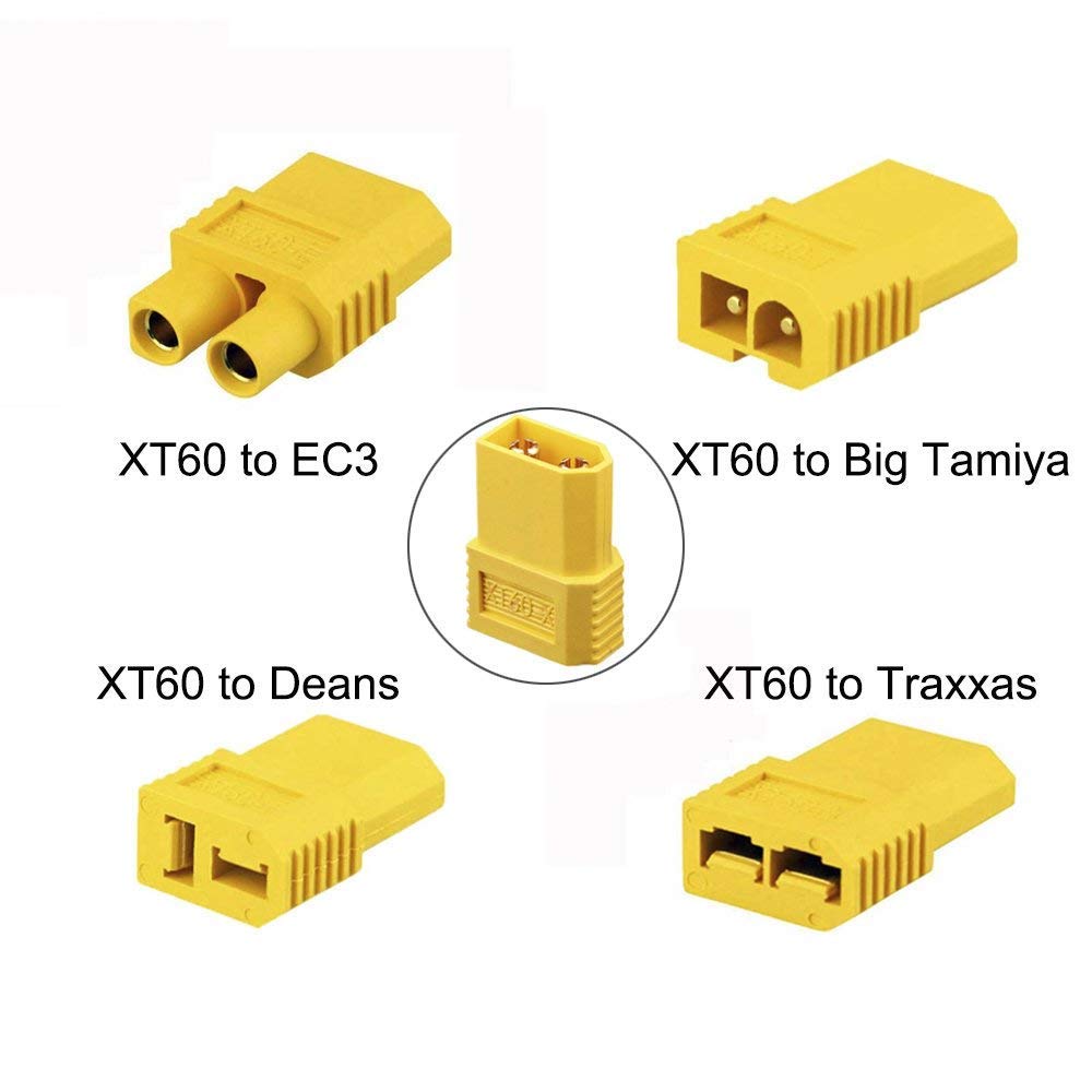 Yowoo Amass XT60 Male to Connector Deans T/Traxxas / EC3 / Big Tamiya Female Plug Wireless Converter Adapter for RC Lipo Battery Set