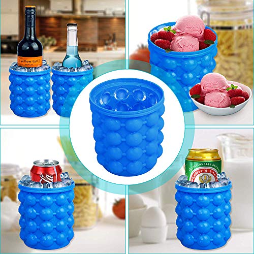 Besmon Ice Cube Mold Ice Trays, Large Silicone Ice Bucket, (2 in 1) Ice Cube Maker, Round,Portable,For Frozen Whiskey, Cocktail, Beverages (Dark blue)