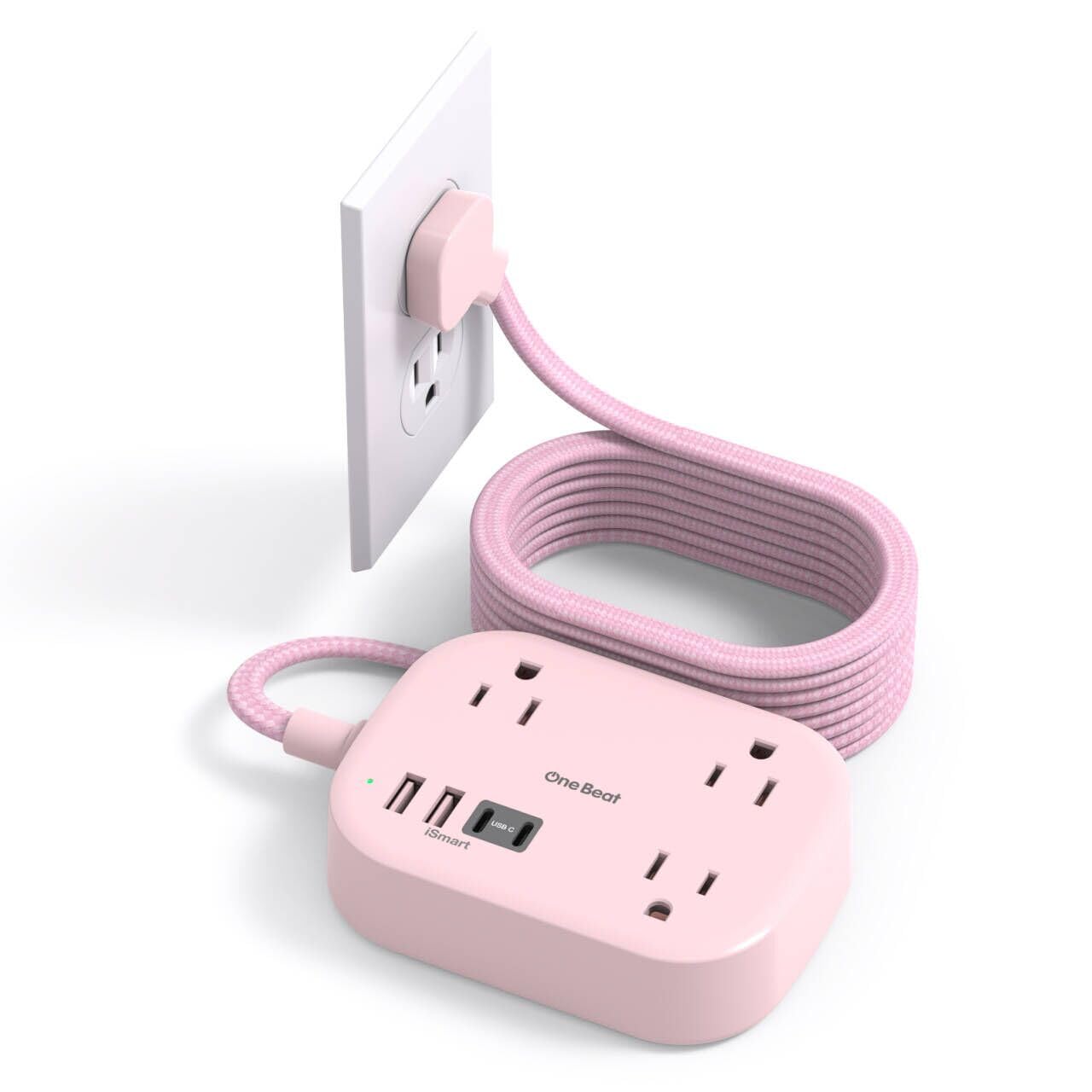 Cruise Ship Essentials,Travel Power Strip with USB C,Flat Plug Extension Cord 10 FT with 3 Outlets 4 USB Ports(2 USB C),Desk Wall Outlet Extender,Non Surge Protector for Cruise,Dorm Room,ETL,Pink