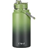 OLERD 85 oz Insulated Water Bottle, Large Metal Water Jug with Stainless Steel Handle, Double Layer Vacuum Sports Water Flask with Straw &amp; Spout Lids, for Gym, Camping, Outdoor (Green)