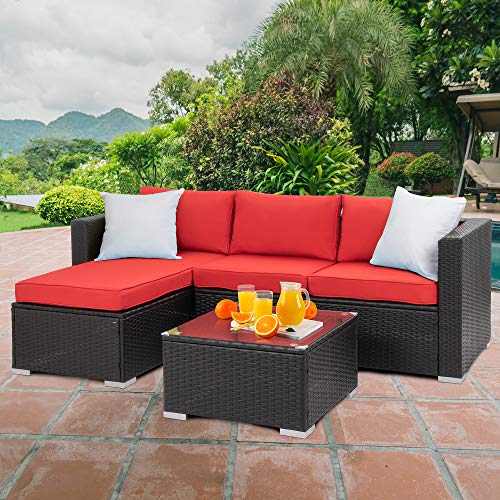 Walsunny-Outdoor-Furniture-Patio-SetsLow-Back-All-Weather-Small-Rattan-Sectional-Sofa-with-Tea-TableWashable-Couch-CushionsUpgrade-WickerBlack-Rattan-3-Piece-Red