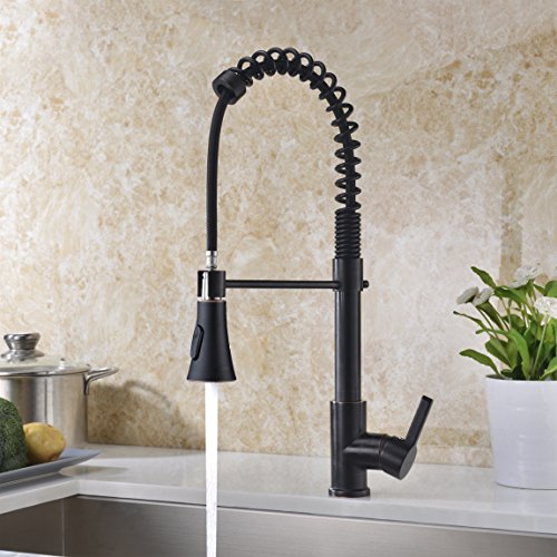 Pre-rinse Spring Kitchen Faucet Delle Rosa Durable and Sturdy Single Handle Pull Out Kitchen Sink Faucet, Oil Rubbed Bronze