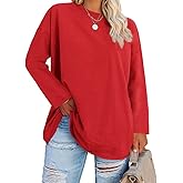 Fisoew Women's Plus Size Tops Long Sleeve Crew Neck Oversized T Shirts Loose Casual Tunics
