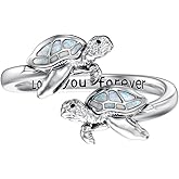 Shusukue Turtle/Elephant/Mama Bear Open Rings for Women 925 Sterling Silver Mother Daughter Adjustable Ring Love You Forever Jewelry Gifts for Mom Wife Grandma